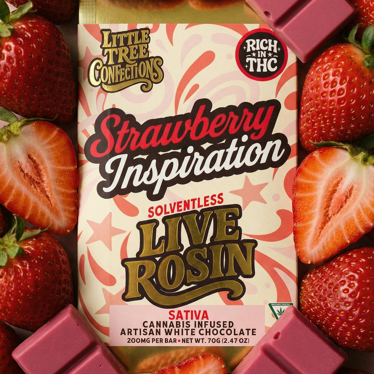 Strawberry Inspiration White Chocolate Bar | Live Rosin Edible | 200mg by Little Tree