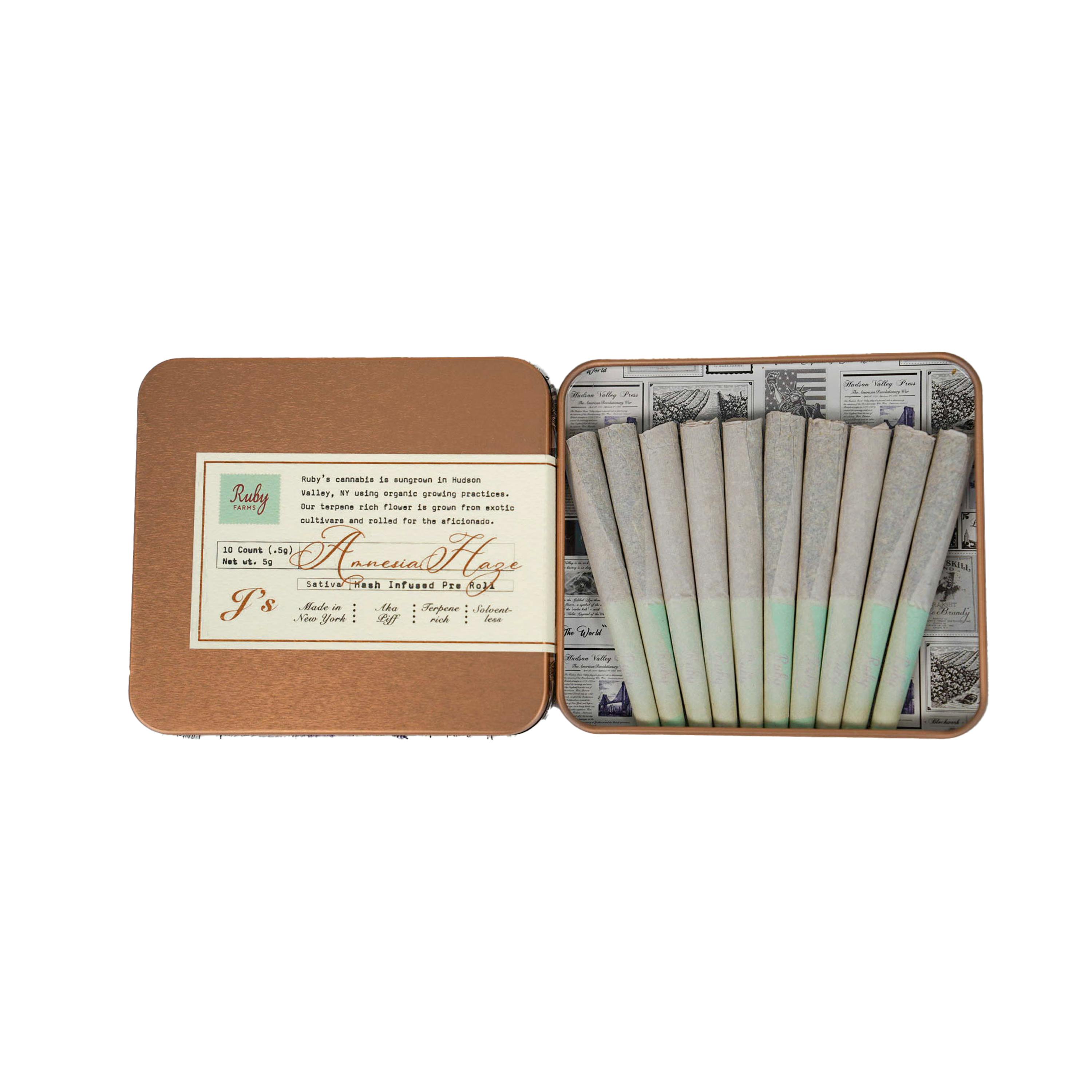 Amnesia Haze | Hash Infused Doobies | 10 Count | 5G by Ruby Farms