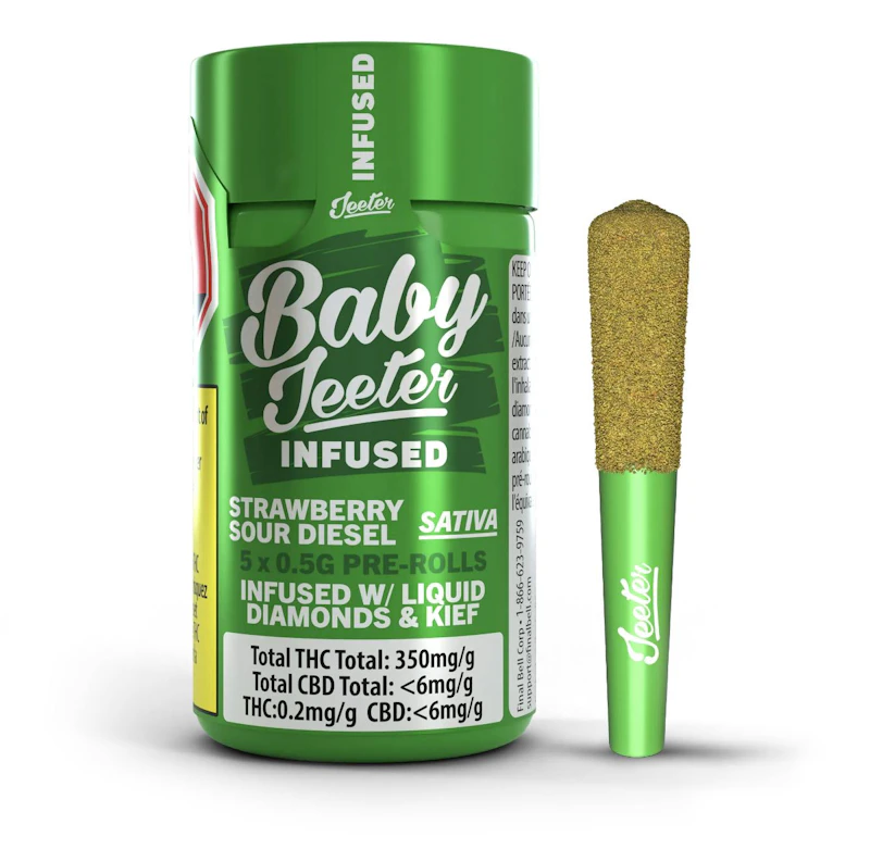 Jeeter Strawberry Sour Diesel · Baby Infused Minis · 0.5g each · 5pk, Infused Pre-Rolls