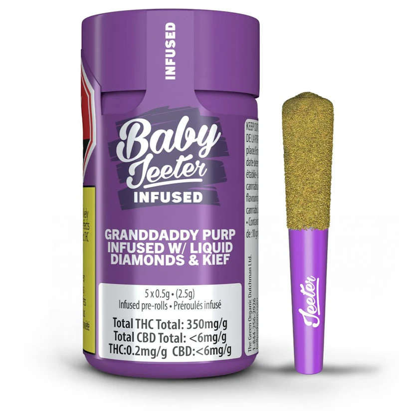 Jeeter Granddaddy Purp · Baby Infused Minis · 0.5g each · 5pk, Infused Pre-Rolls