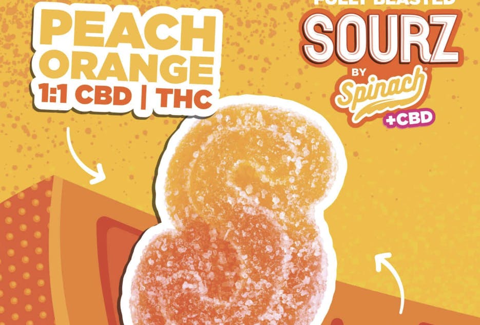 Spinach | Peach Orange Gummies | 10mg | 5ct | CBD:THC 2mg each