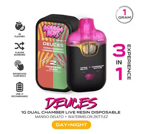 1 gram Deuces Mango Gelato x Watermelon Zkittlez Live Resin Vape | NY by Bodega Boyz