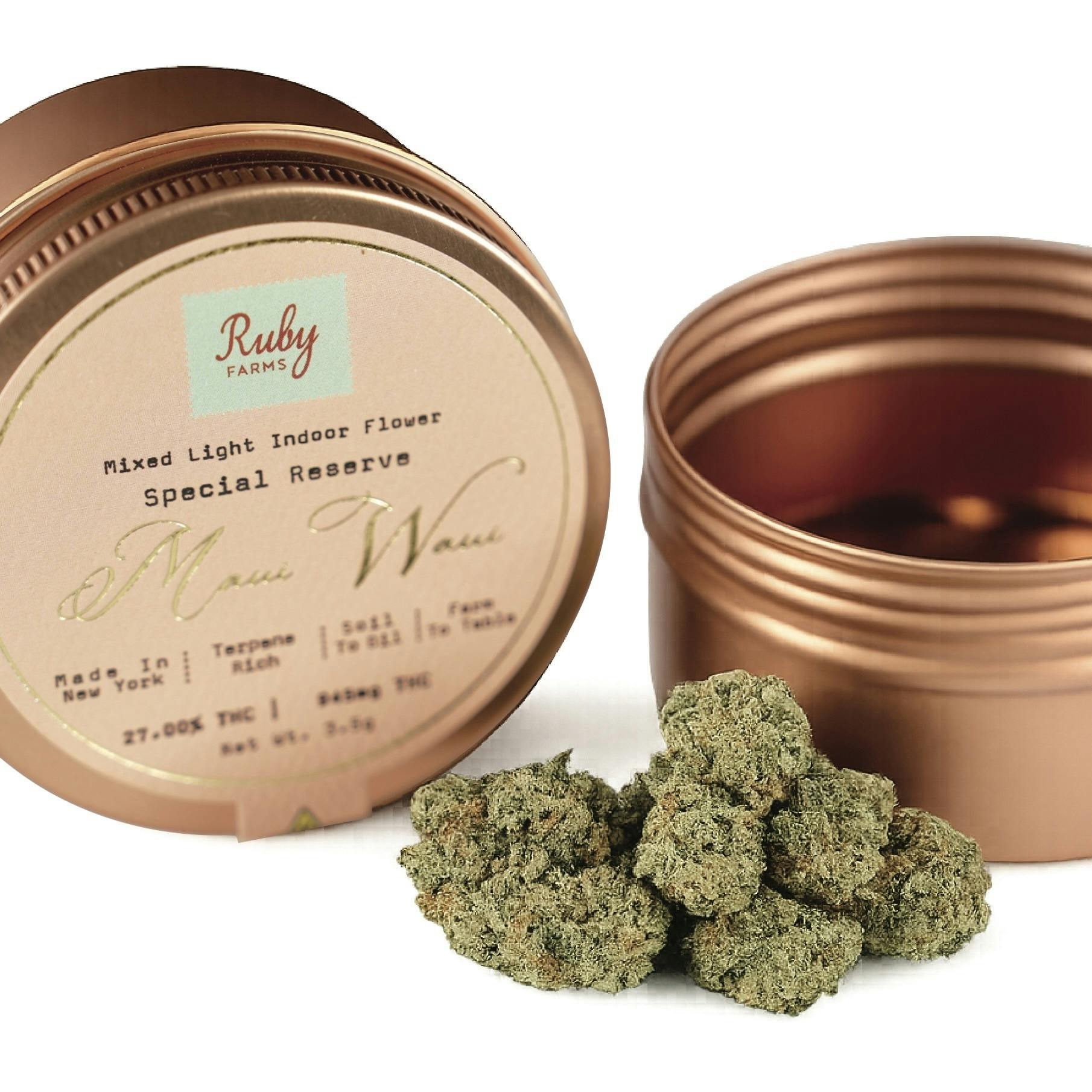 Ruby Flower | Maui Waui | Sativa | Net WT.3.5g (1/8th) by Ruby Farms