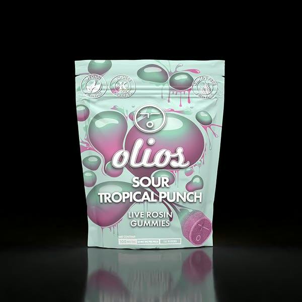 Olio | Sour Tropical Fruit Live Rosin Gummies | 100mg | 10ct | 10mg/ea by Olio
