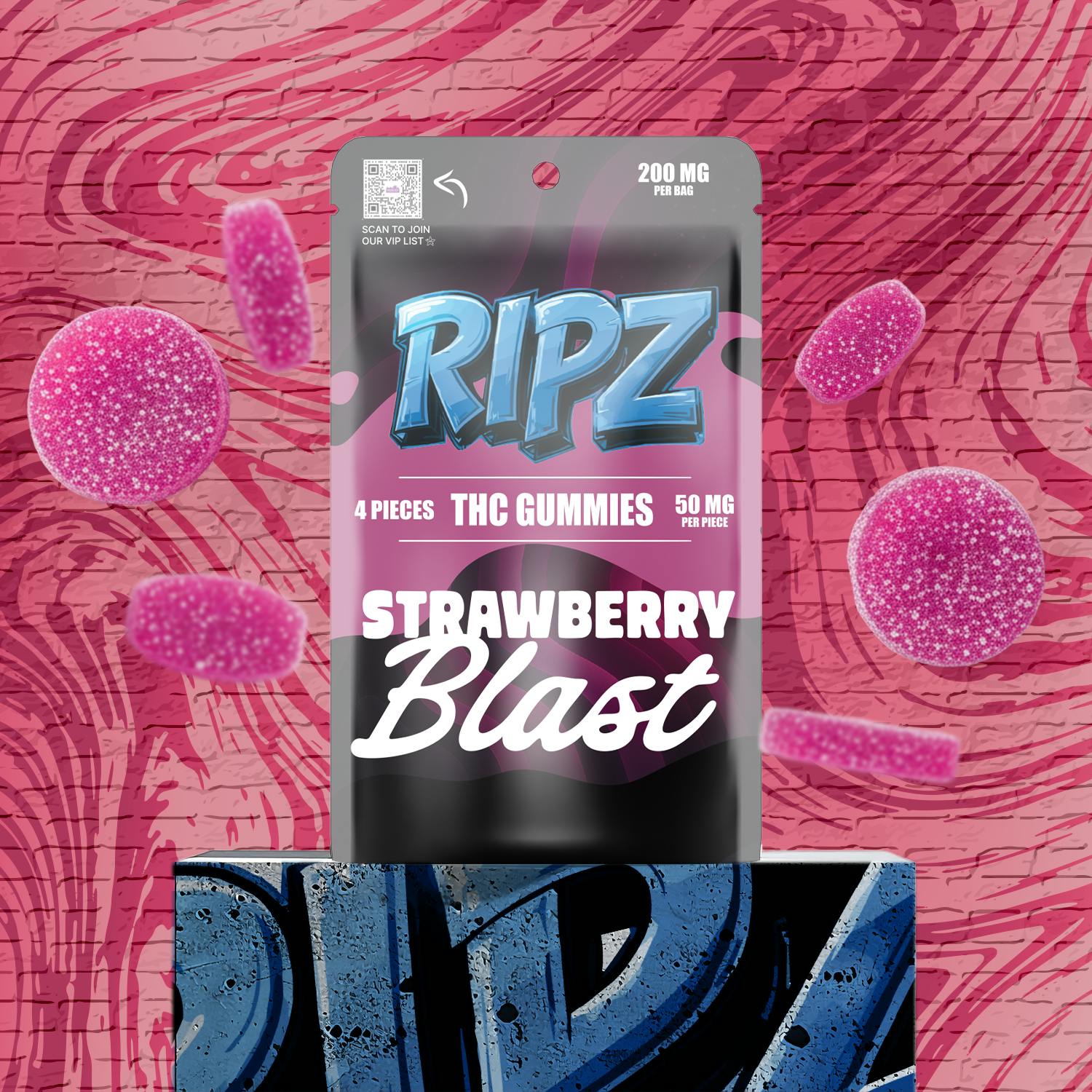 Strawberry Blast Gummies | 200mg | 4ct | 50mg/ea by Ripz