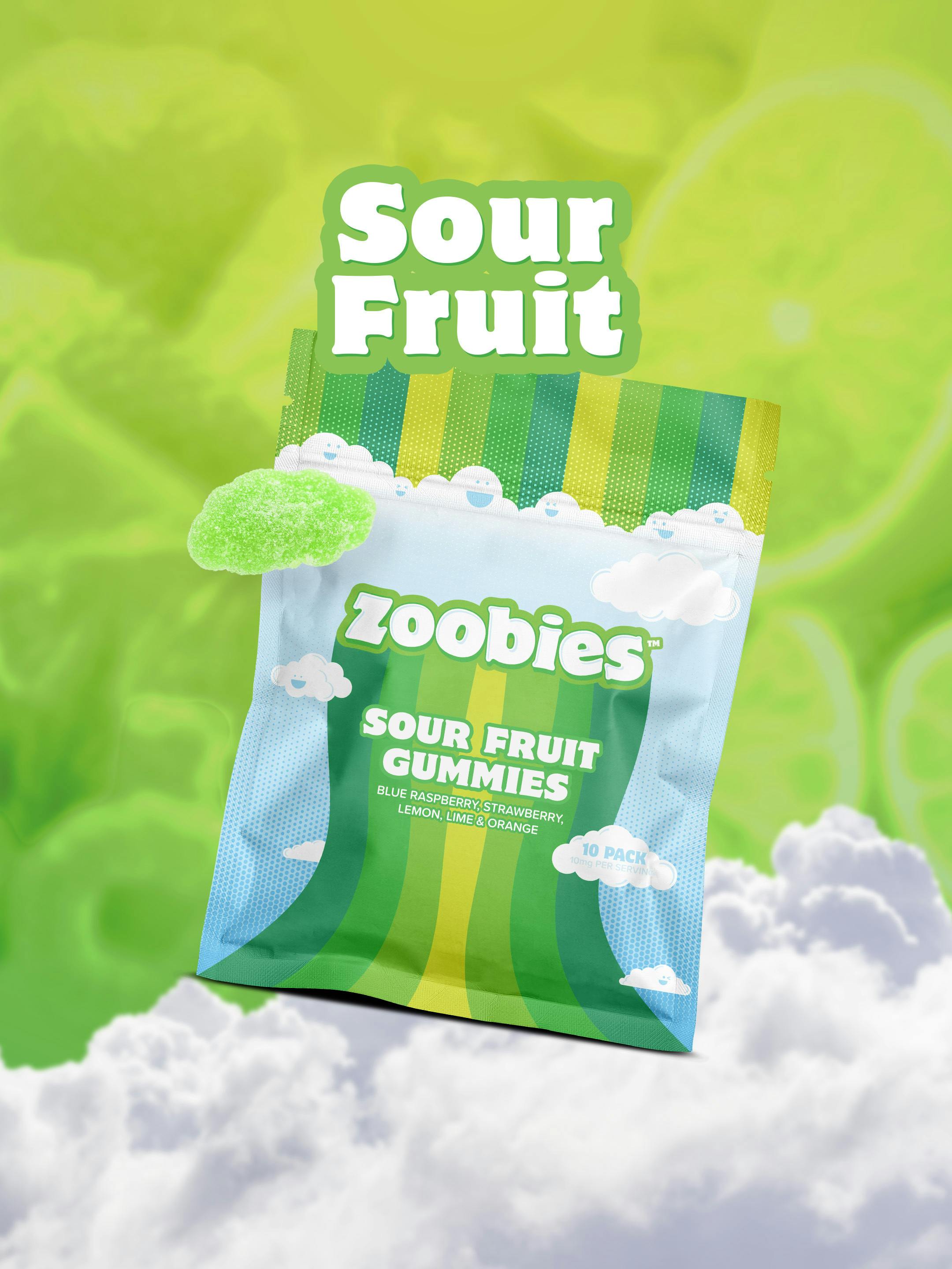 Zoobies | Sour Fruit | Indica Gummies | 100mg | 10ct | 10mg/ea
