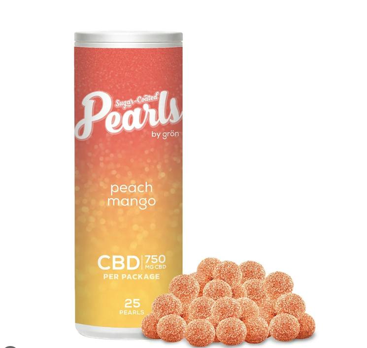 Grön Edibles | Pearls | Peach Mango CBD Gummies | 750mg | 25ct | 30mg/ea