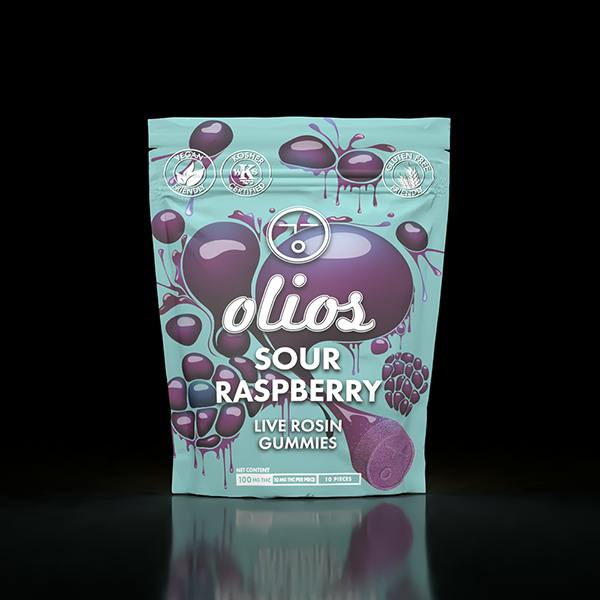 Olio | Sour Raspberry Live Rosin Gummies | 100mg | 10ct | 10mg/ea