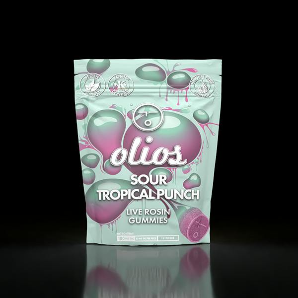 Olio | Sour Tropical Fruit Live Rosin Gummies | 100mg | 10ct | 10mg/ea by OLIO