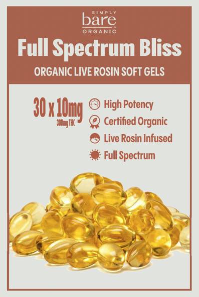 Simply Bare | Organic Live Rosin Softgels | 300mg | 30ct | 10mg/ea