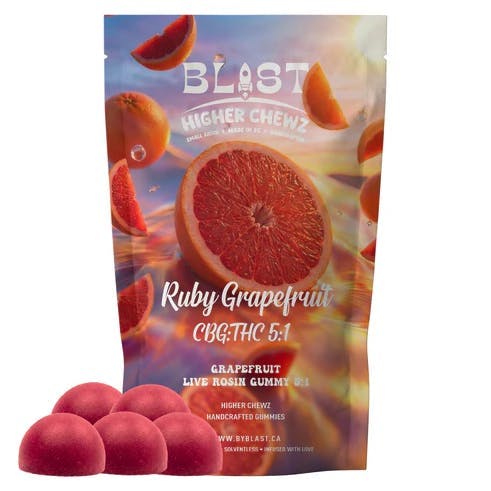 Higher Chewz | Ruby Grapefruit 5:1 Live Rosin Gummies | 10mg | 5ct | 2mg/ea
