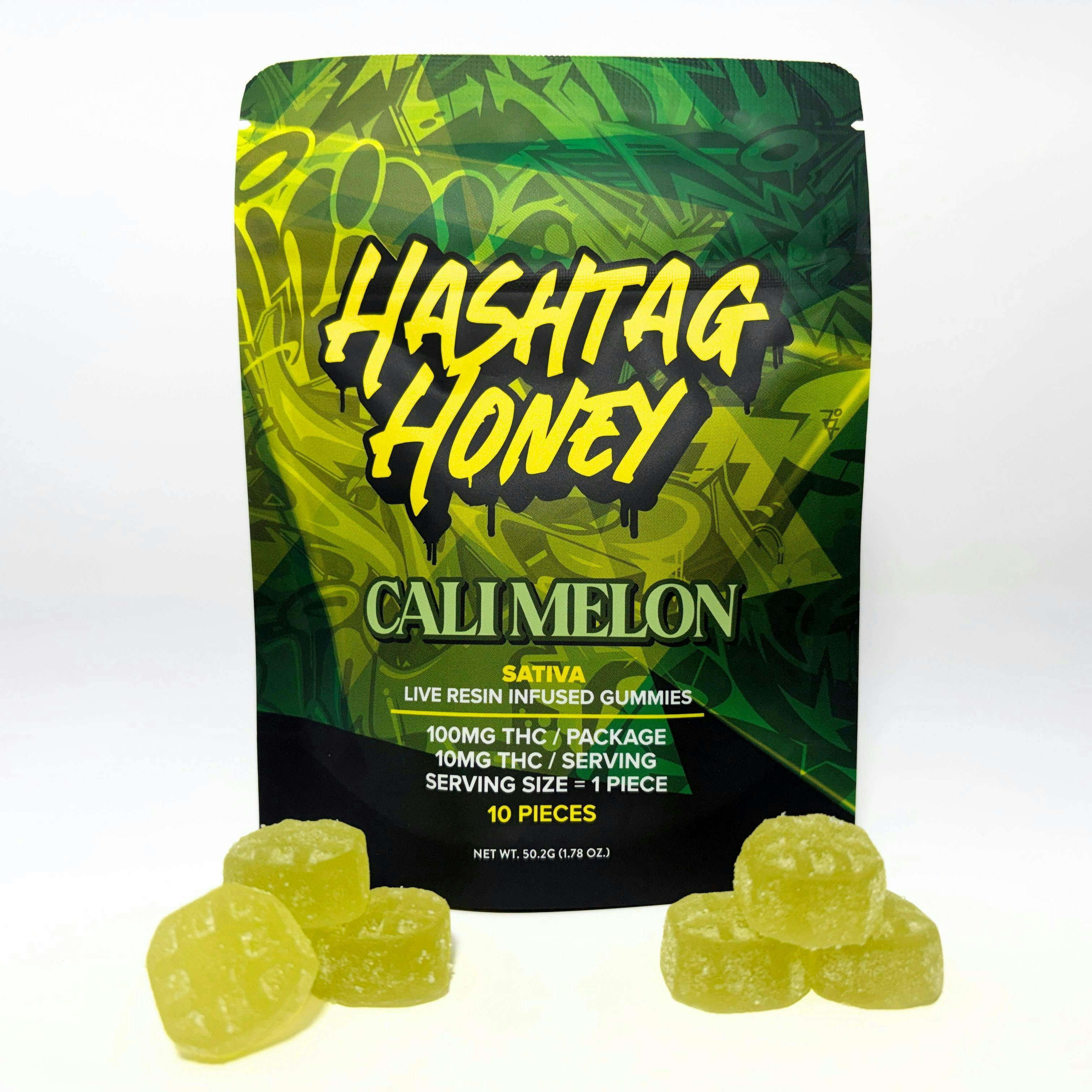 Hashtag Honey | Cali Melon Live Resin Gummies | 100mg | 10ct | 10mg/ea at Luxus Botanica