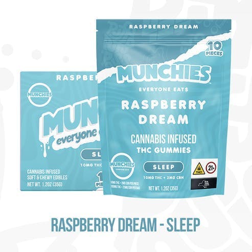 Munchies | Sleep | Raspberry Dream Gummies | 100mg | 10ct | 10mg/ea