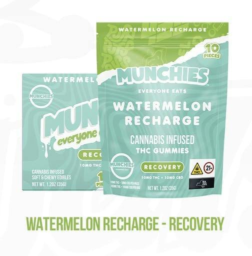 Munchies | Recharge | Watermelon Recharge Gummies | 100mg | 10ct | 10mg/ea by Munchies