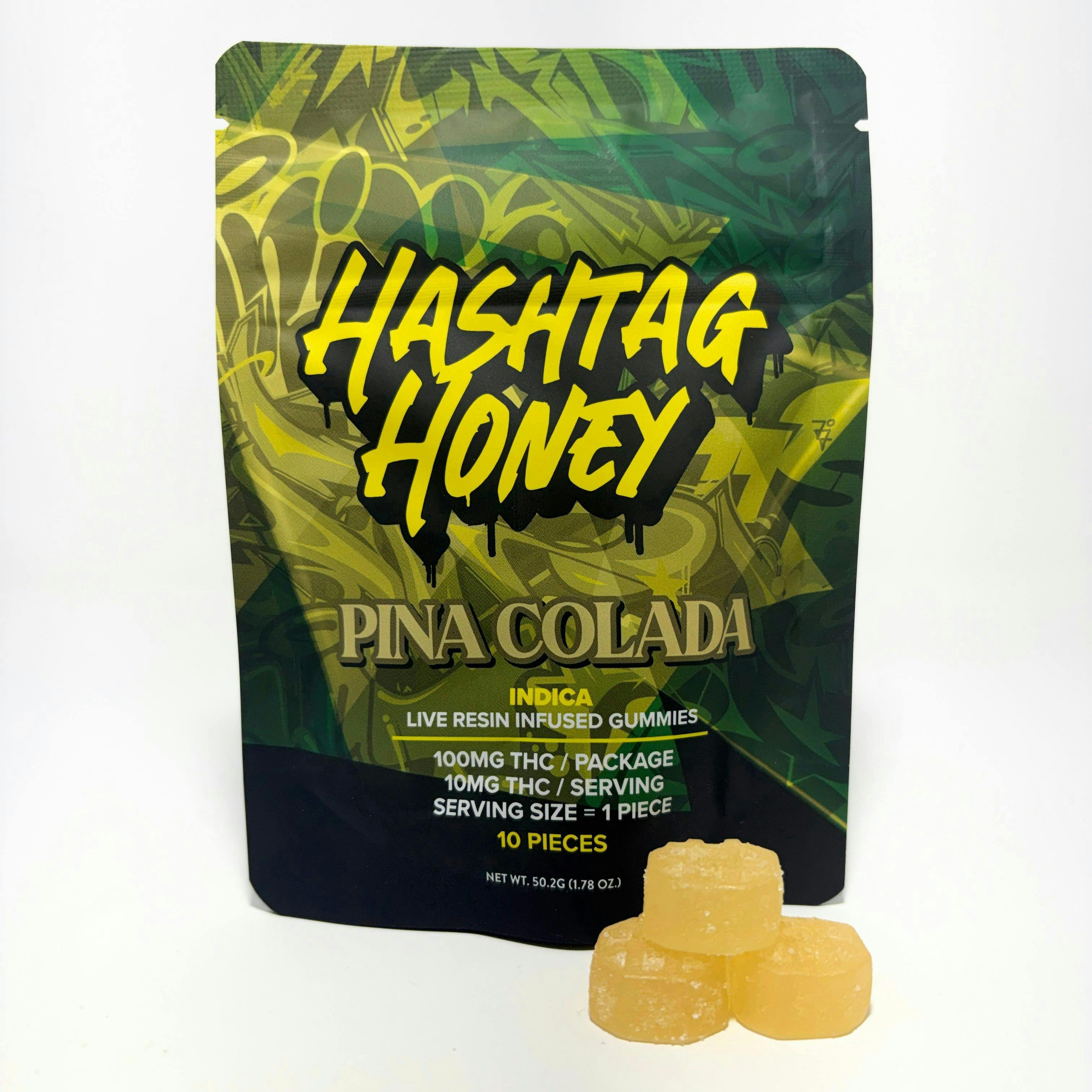 Hashtag Honey | Pina Colada Live Resin Gummies | 100mg | 10ct | 10mg/ea by Hashtag Honey