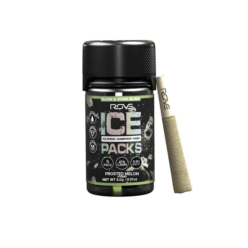 Rove Frosted Melon · Infused Ice Packs (Rosin, Hash, and Diamonds) · 5x 0.6g, Infused Pre-Rolls