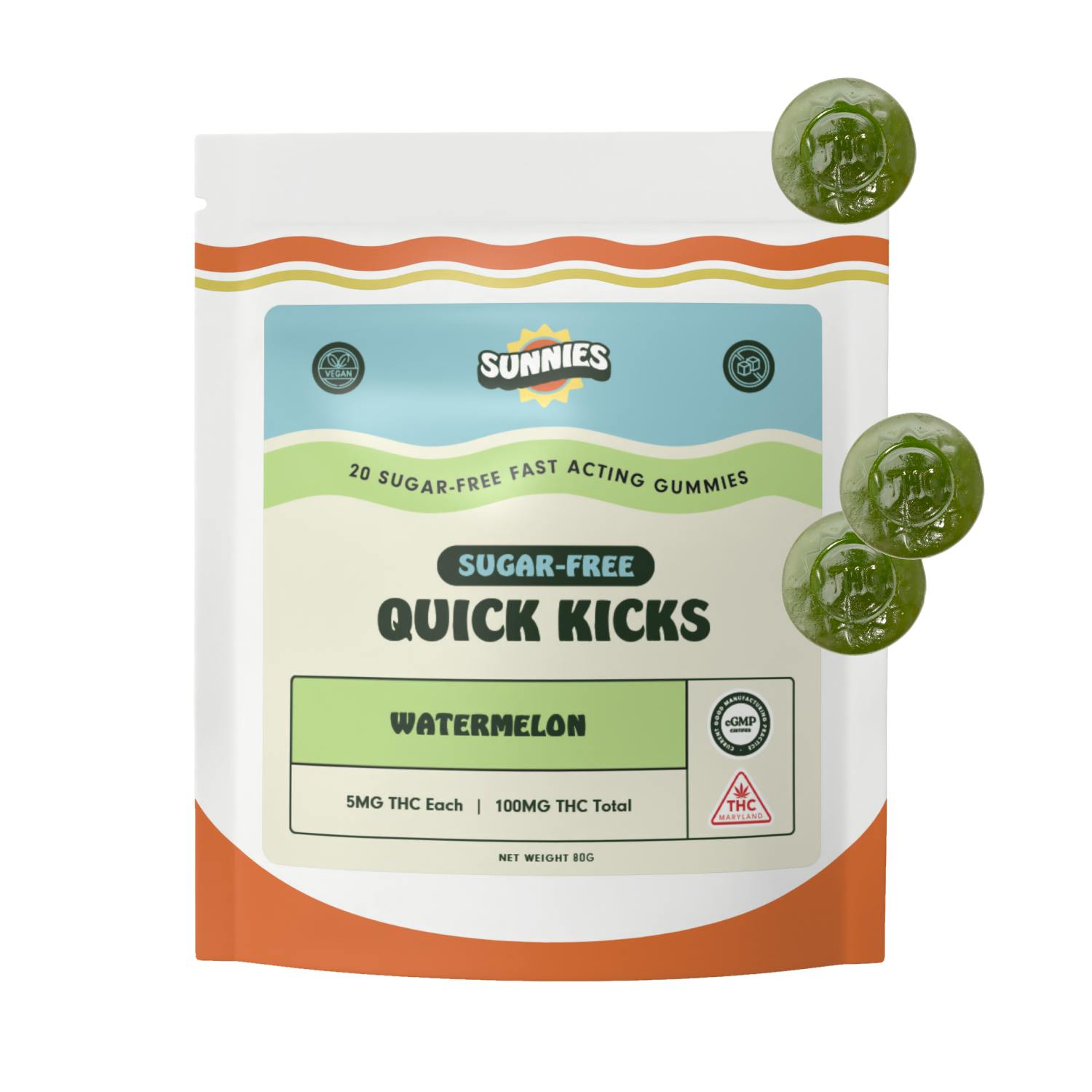 Sunnies Watermelon Sugar Free Fast Acting Gummies 20pk by SunMed Growers
