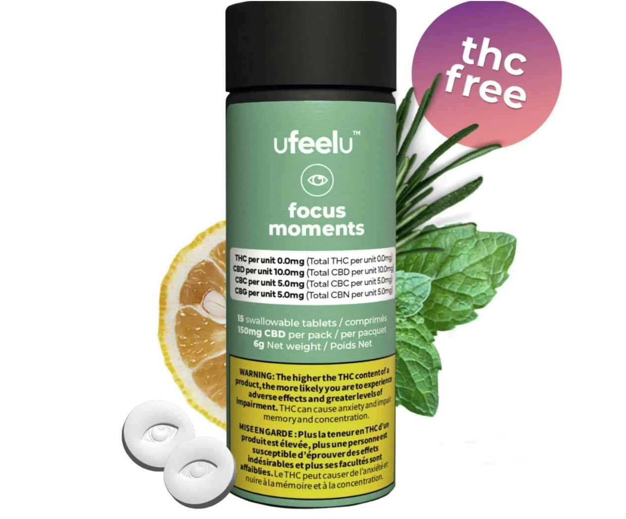 ufeelu | CBD:CBG:CBC Focus Moments | 2:1:1 Capsules | 15ct