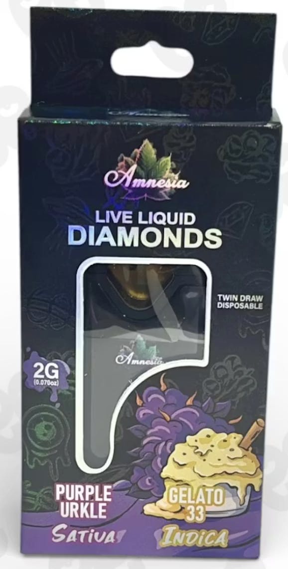 Amnesia MI | Purple Urkle x Gelato 33 | Liquid Diamond AIO | 2g