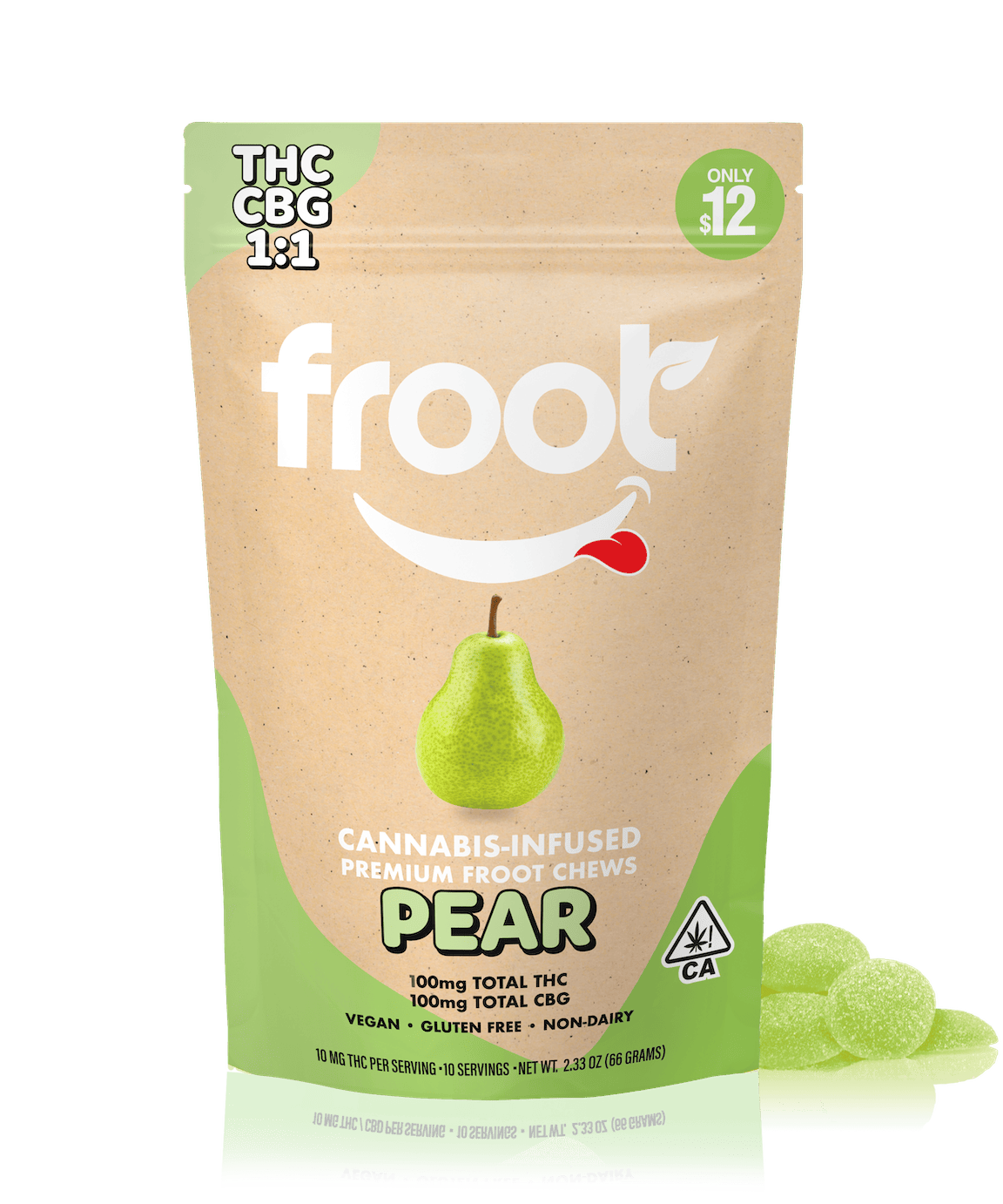 Froot Pear 1:1 CBG:THC Gummies - 100mg CBG: 100mg THC