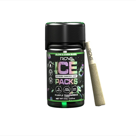 Rove Purple Trainwreck · Infused Ice Packs (Rosin, Hash, and Diamonds) · 5x 0.6g, Infused Pre-Rolls