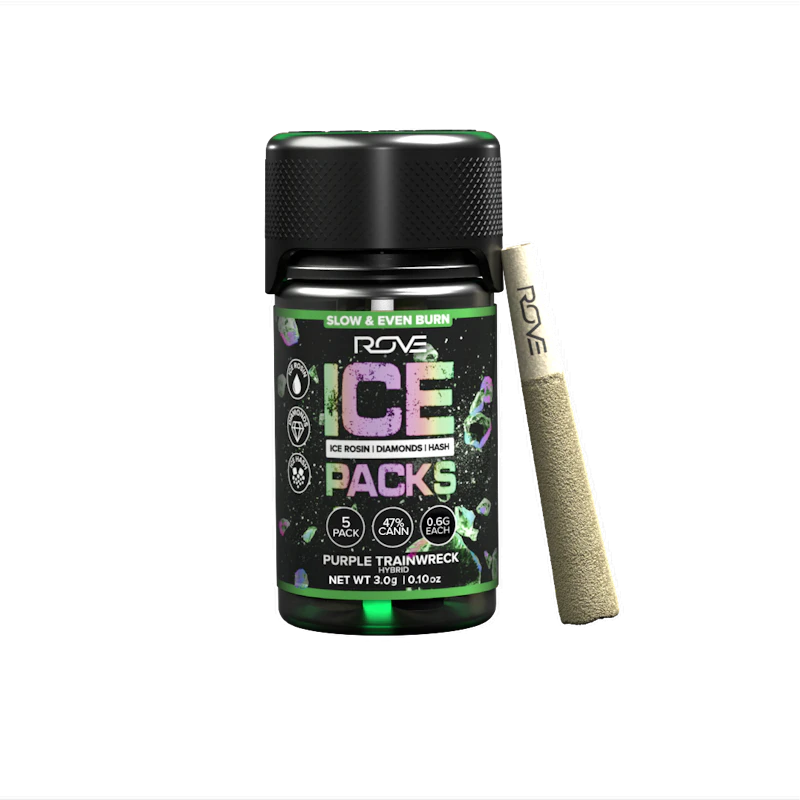 Rove Purple Trainwreck · Infused Ice Packs (Rosin, Hash, and Diamonds) · 5x 0.6g, Infused Pre-Rolls