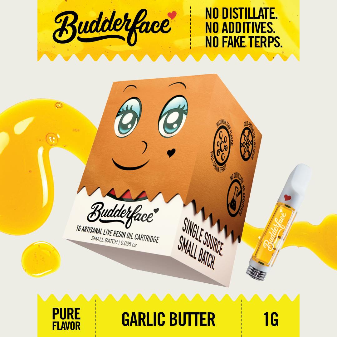 BUDDERFACE | Garlic Butter | 1G | Artisanal Live Resin 510 Vape Cart by Detour