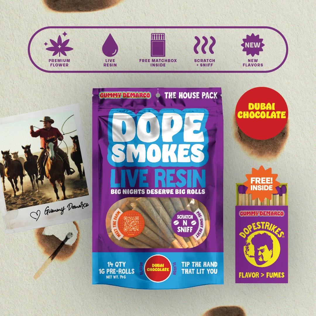 DOPE SMOKES | Dubai Chocolate | 1g Live Resin Infused Pre-Rolls | 14ct