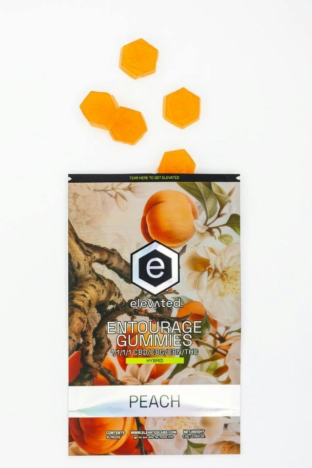 Peach Entourage Gummies | 1:1:1:1 CBD:CBG:CBN:THC | 100mg | 10ct | 10mg/ea at Colfax Cannabis Company