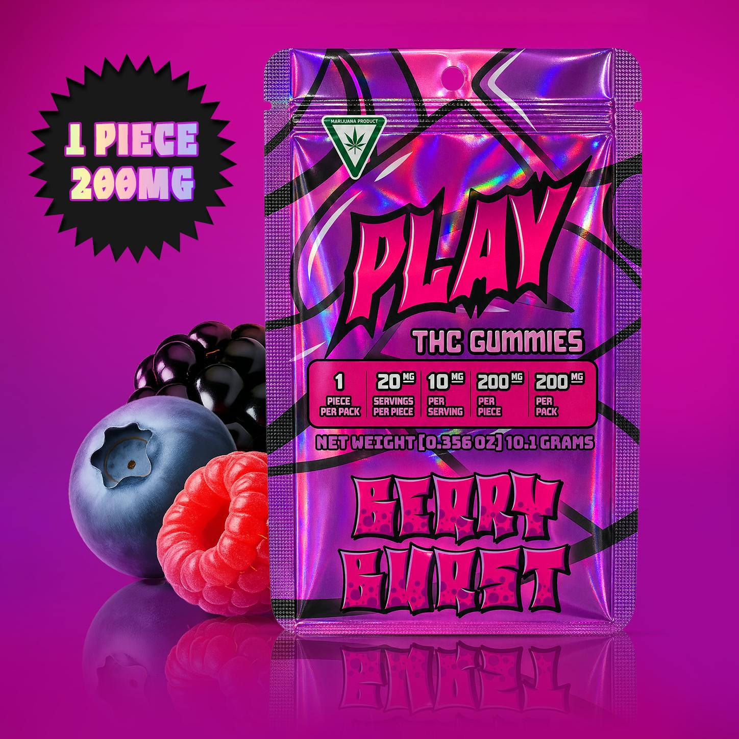 Play | Berry Burst | 200mg | Single Gummy at Planet Purple Provisioning Center