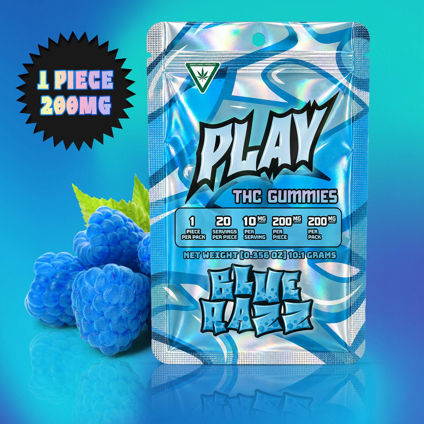 Play | Blue Razz | 200mg | Single Gummy by Play Michigan