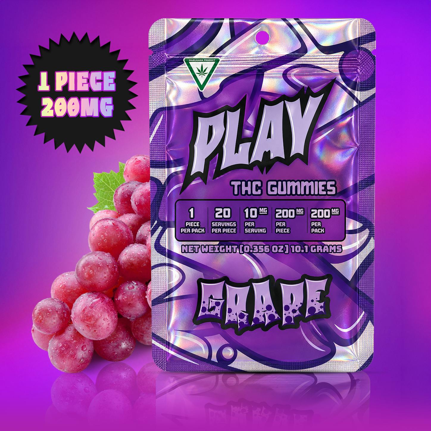 Play | Grape | 200mg | Single Gummy by Play Michigan