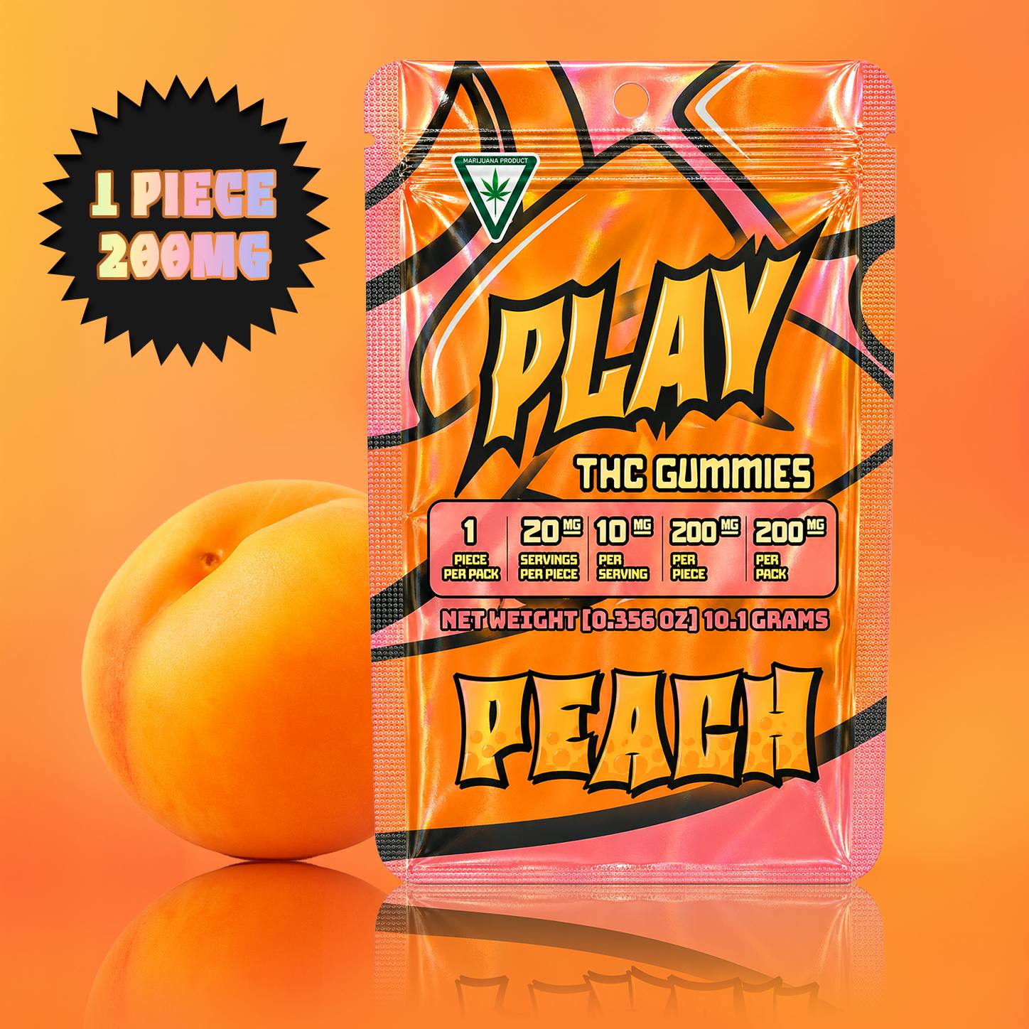 Play | Peach | 200mg | Single Gummy - Play Michigan