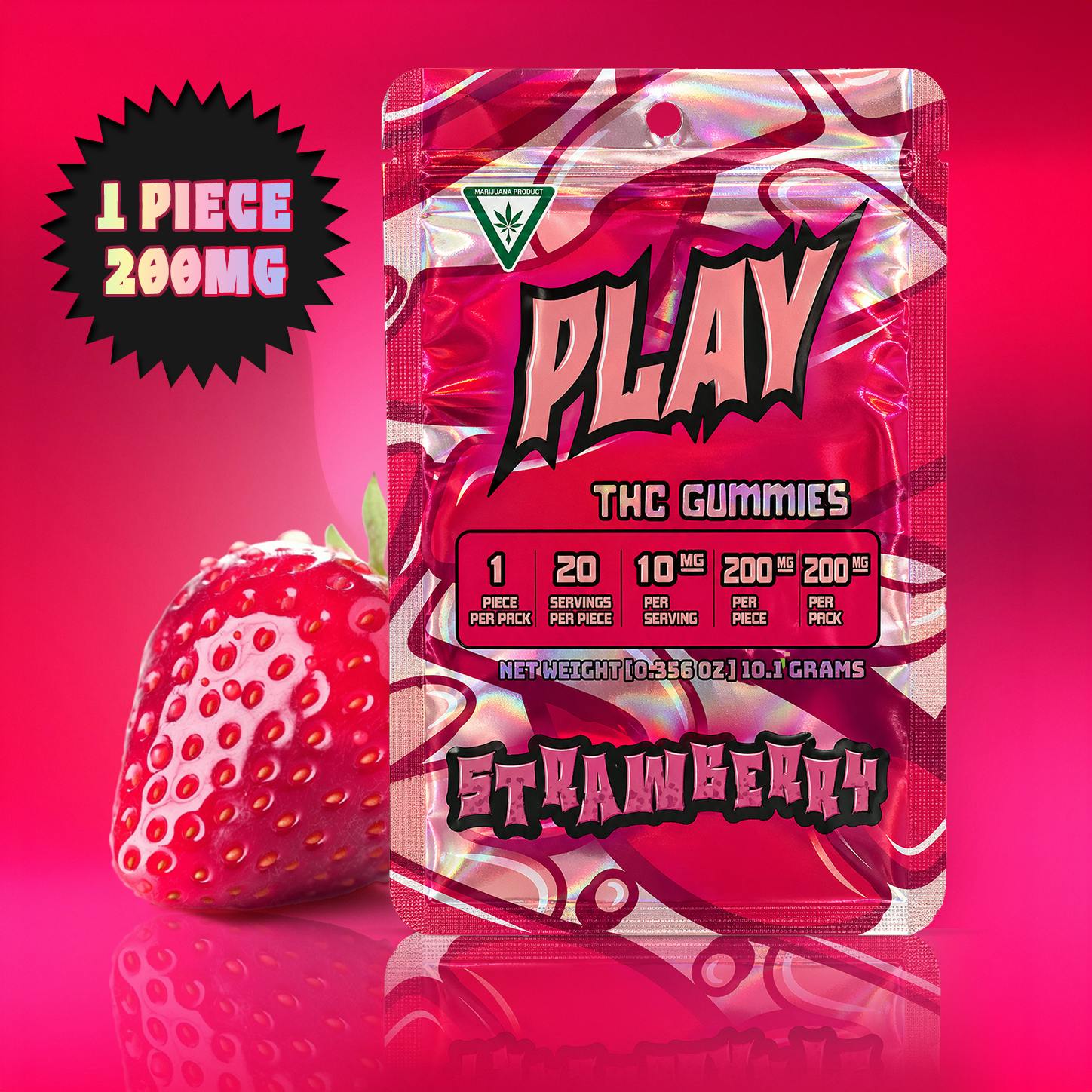 Play | Strawberry | 200mg | Single Gummy at Higher Love Cannabis Dispensary Munising