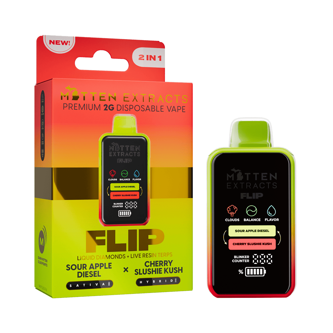 Sour Apple Diesel X Cherry Slushie Kush FLIP Disposable Vape 2G - Mitten  Extracts