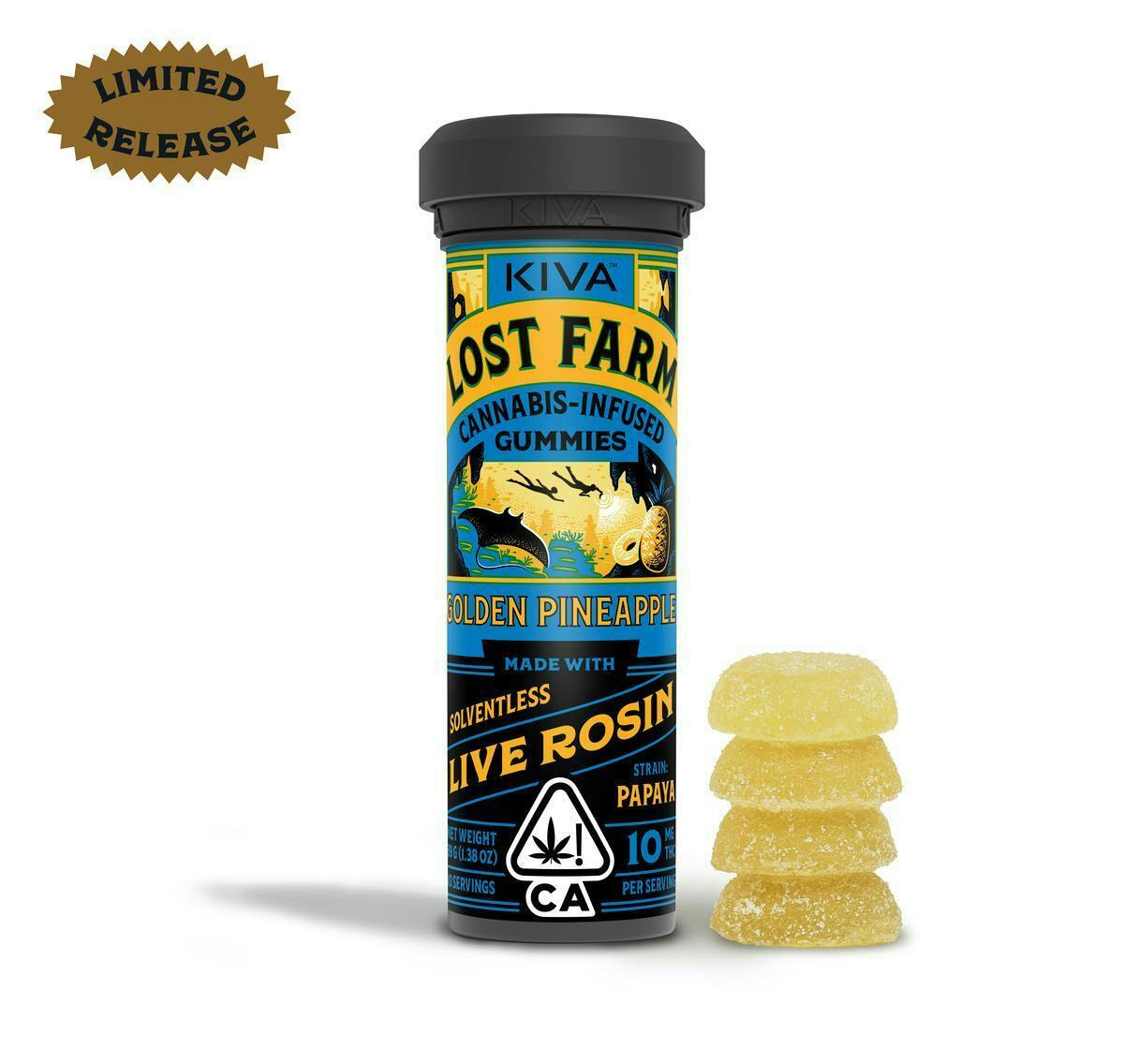 Golden Pineapple 'Papaya'' Live Rosin Gummies | 100mg | 10ct | 10mg/ea