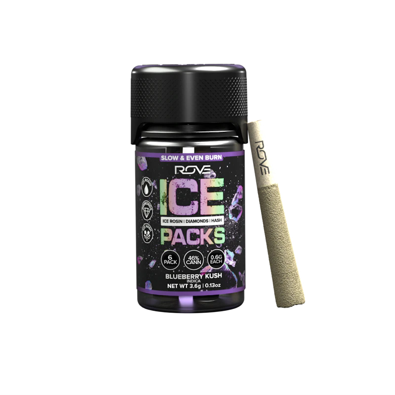 Rove Blueberry Kush · Infused Ice Packs (Rosin, Hash, and Diamonds) · 6x 0.6g, Infused Pre-Rolls