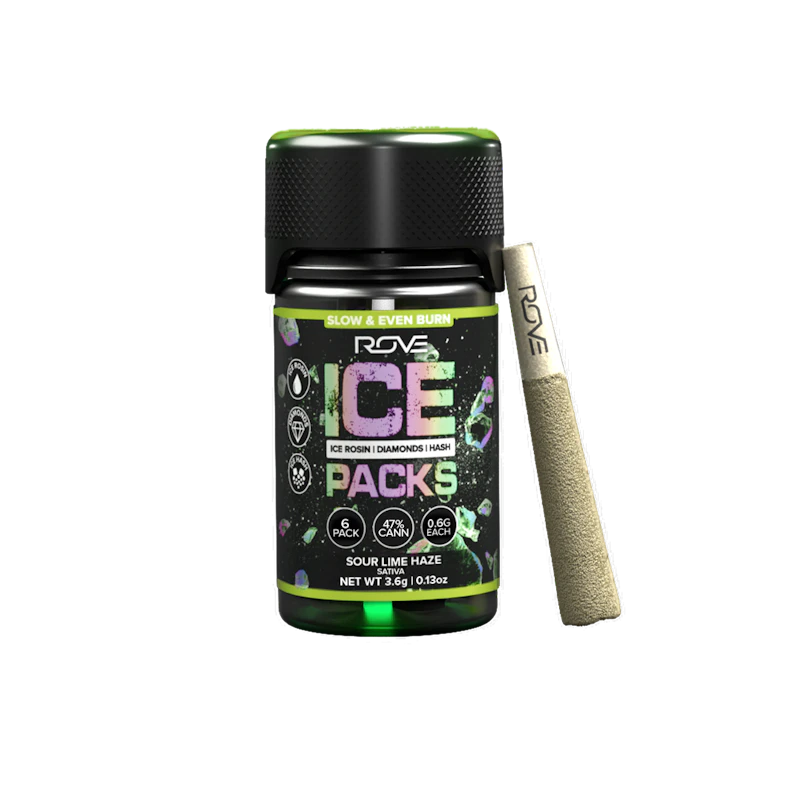Rove Sour Lime Haze · Infused Ice Packs (Rosin, Hash, and Diamonds) · 6x 0.6g, Infused Pre-Rolls