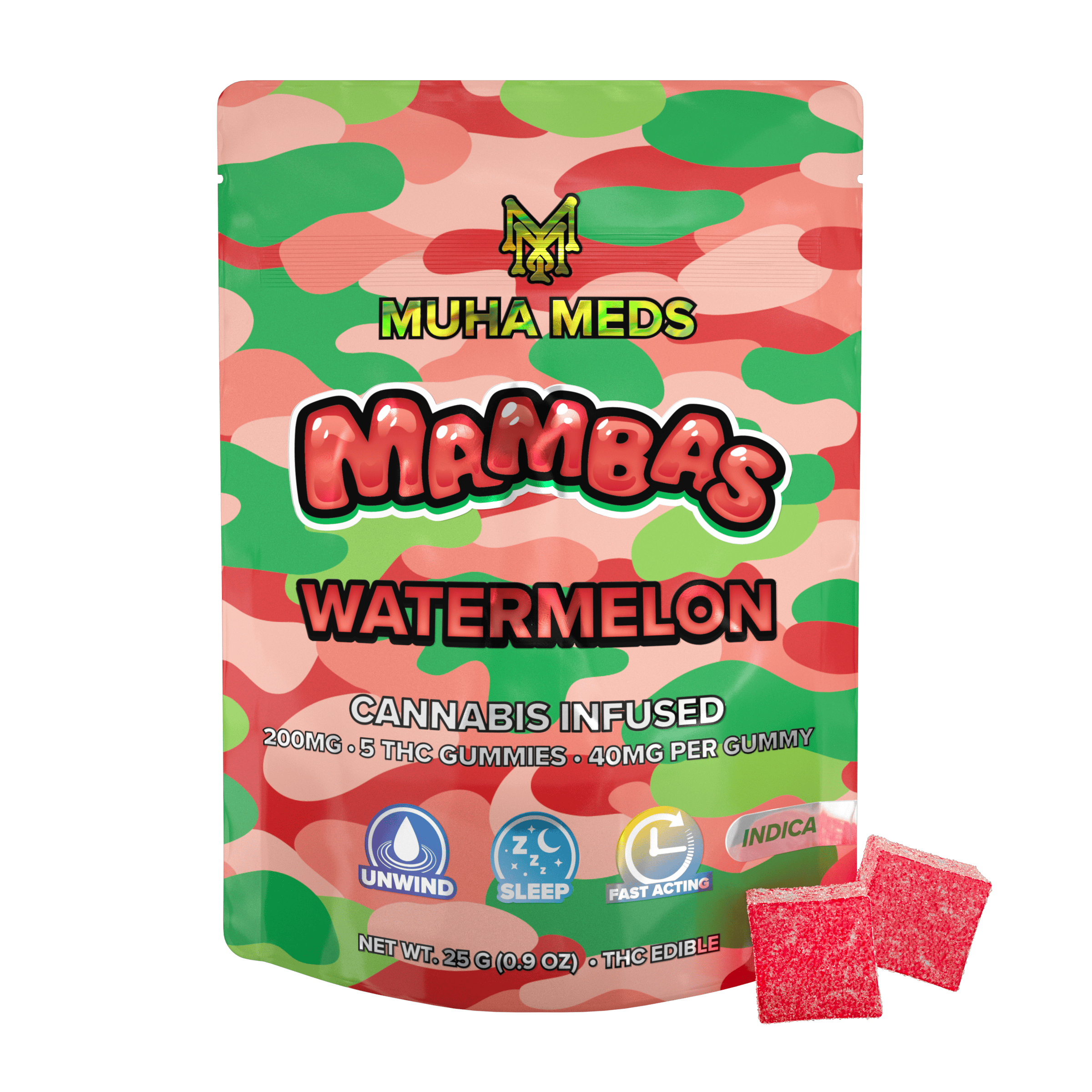 Watermelon Gummies | 200mg | 5ct | 40mg/ea by Muha Meds