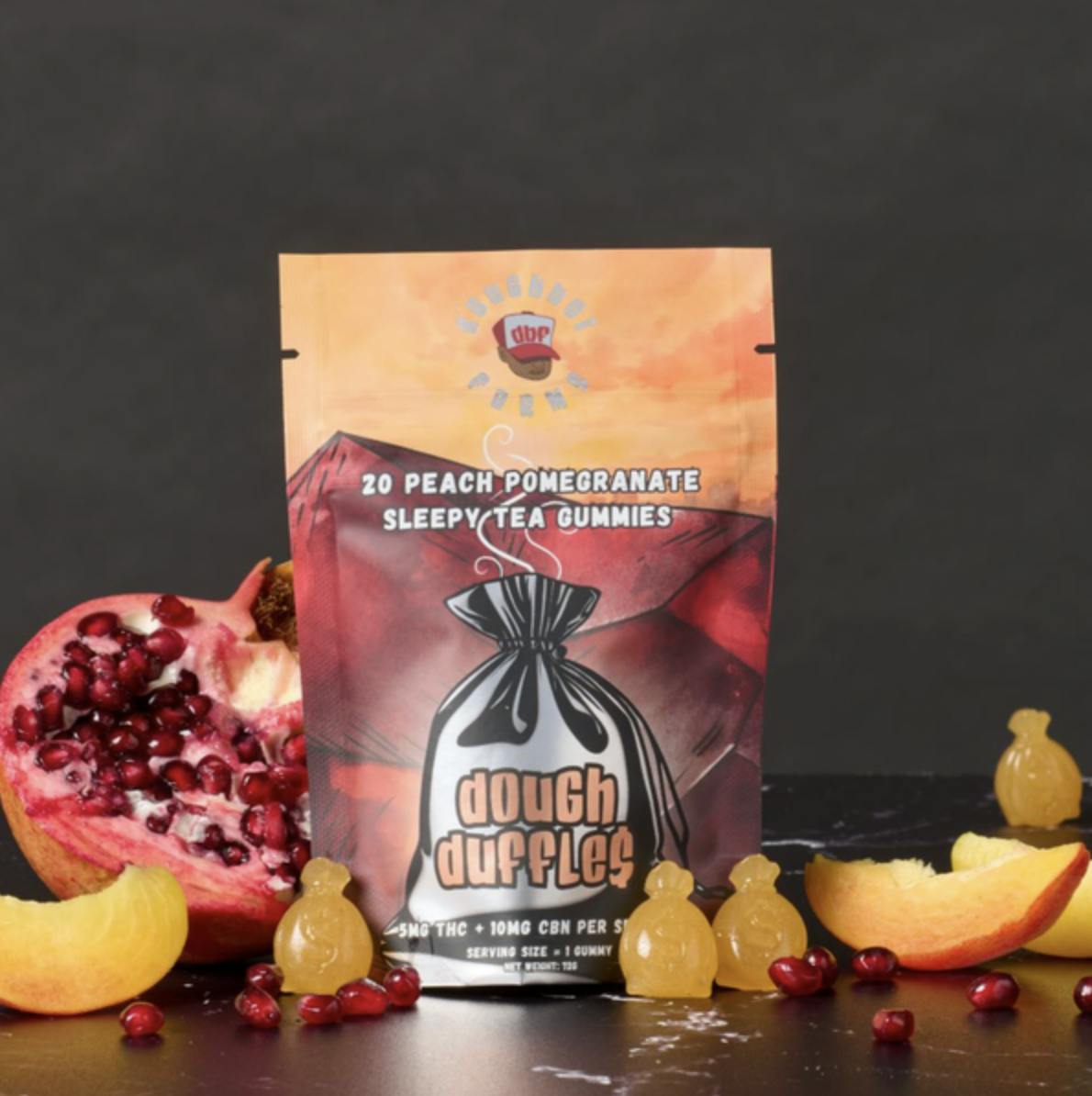 Dough Duffles | Peach Pomegranate Gummies | 100mg | 20pk | 5mg/ea