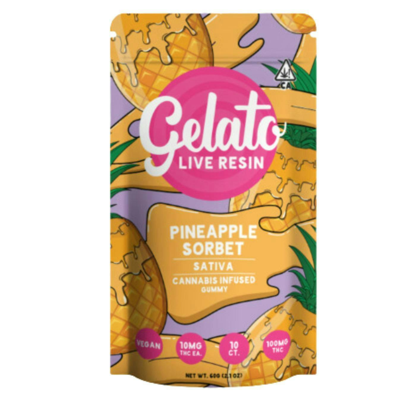 Gelato | Pineapple Sorbet | Gummies | 100mg | 10pk | 10mg/ea by Gelato