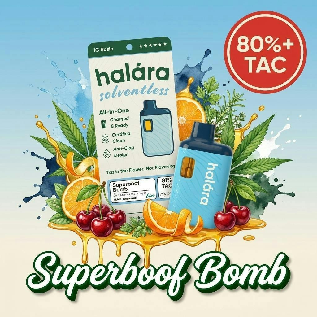 adieu x cannabis コラボ　ラバーソール Halara | Superboof Bomb | Solventless Rosin AIO | 1g - Halara