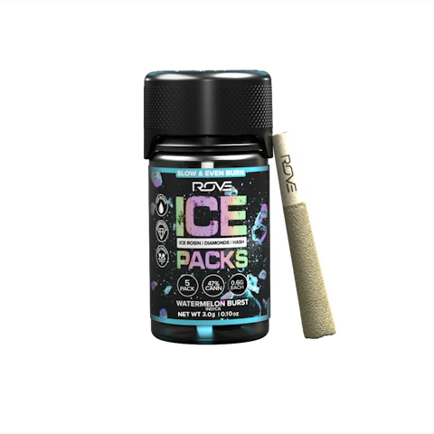 Rove Watermelon Burst · Infused Ice Packs (Rosin, Hash, and Diamonds) · 5x 0.6g, Infused Pre-Rolls