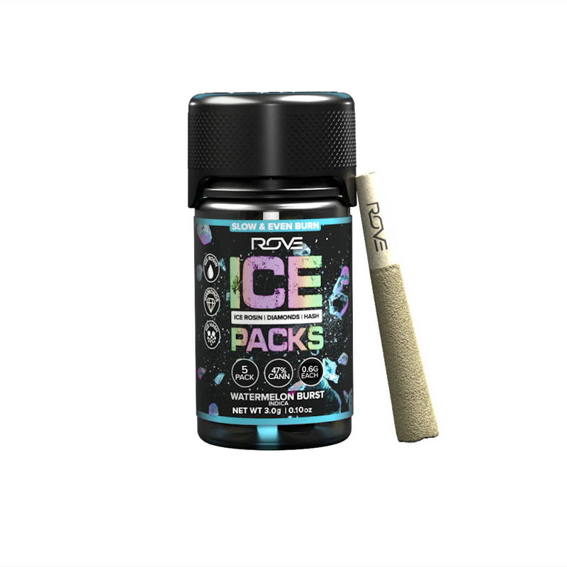 Rove Watermelon Burst · Infused Ice Packs (Rosin, Hash, and Diamonds) · 5x 0.6g, Infused Pre-Rolls