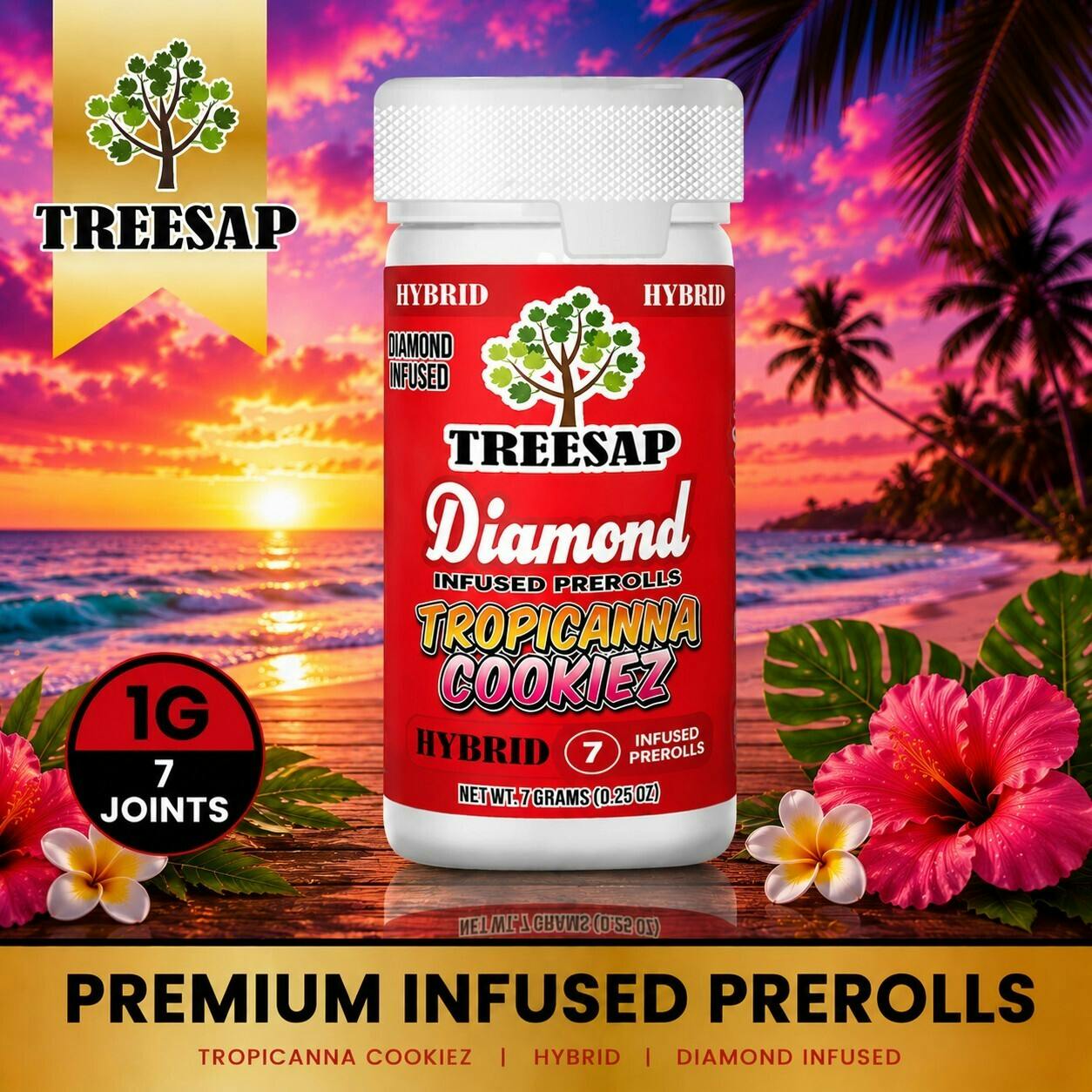 Treesap 7PK Diamond Infused Pre-Rolls - Tropicanna Cookiez (Hybrid) - 7g