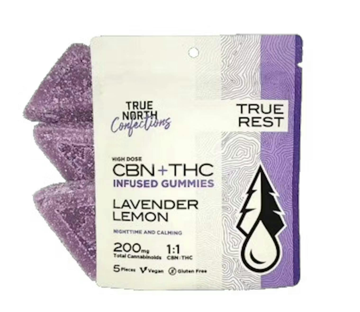 True North | Lavender Lemon 1:1 THC:CBN Gummies | 200mg | 5ct | 40mg/ea