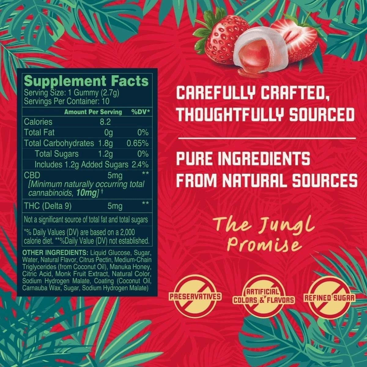 Jungl Bites | Strawberry 5mg | Sativa | Gummies | 10pk | 5mg/ea at Little Beach Harvest Dispensary