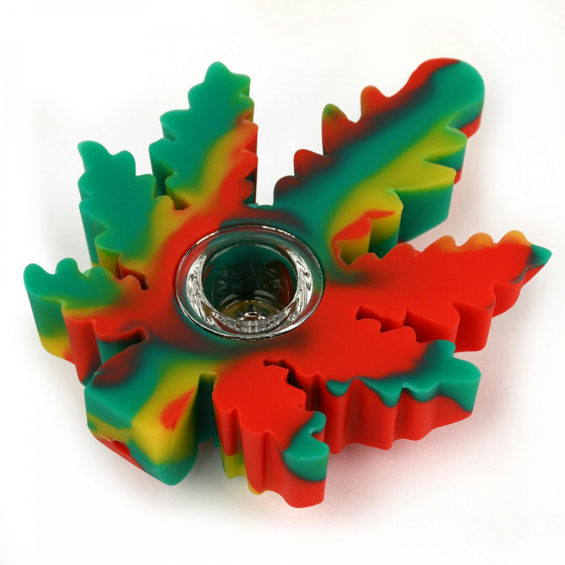 LIT Silicone - 4" Leaf Hand Pipe W/Glass Bowl - Rasta | Pipes