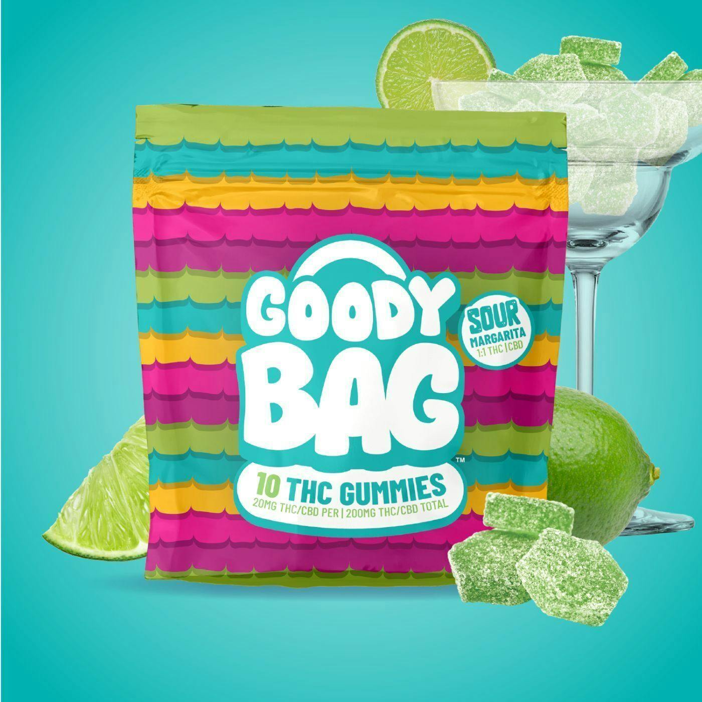 Goody Bag - Sour Margarita 1:1 200mg THC 200mg CBD | Gummies | 10pk | 20mg/