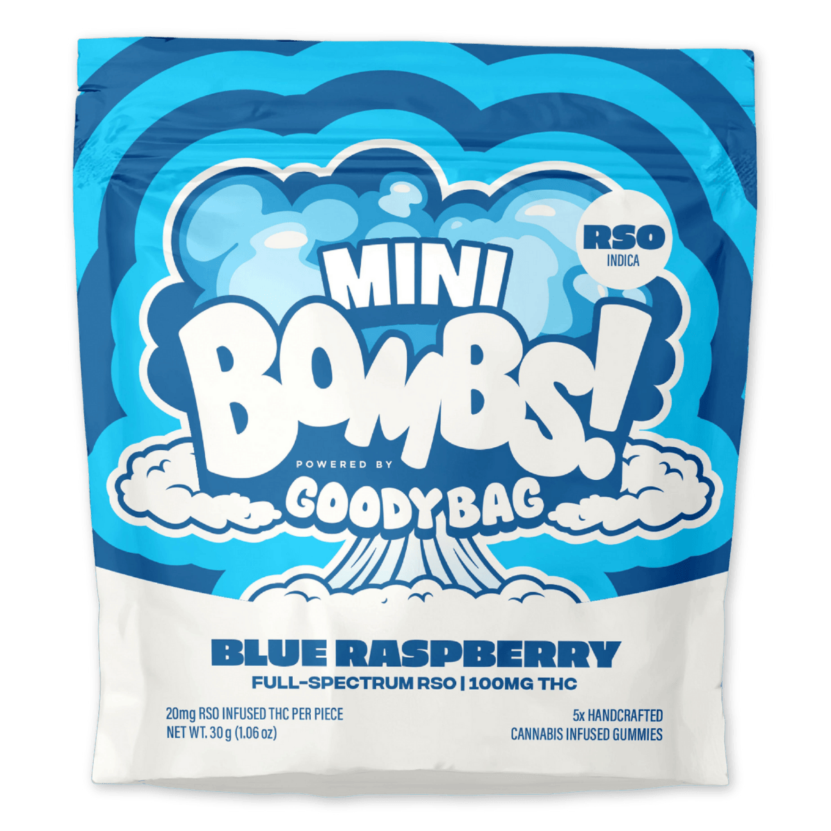 GUMMY | RSO | MINI BOMBS | BLUE RASPBERRY | 100MG | | Gummies | 5pk | 20mg/